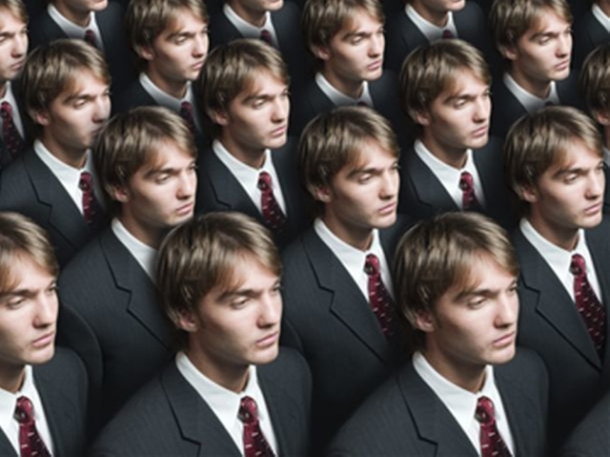 Multiple men in suits, all identical looking